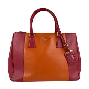 Prada 2way Galleria Saffiano Shoulder Bag Leather Red Orange Gold
